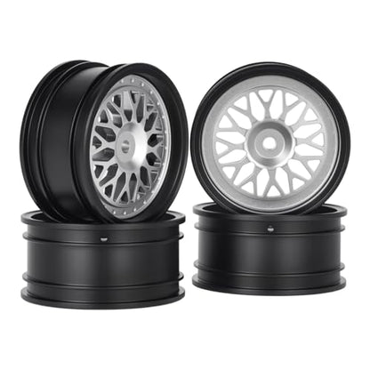 4pcs RC 1/10 Aluminum On Road Wheel Rims Hex 12mm Adjustable Offset for 1:10 RC On Road Drift Touring Street Car (Black & Silver) - color: Black & Silver