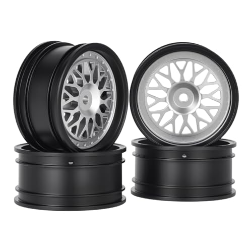 4pcs RC 1/10 Aluminum On Road Wheel Rims Hex 12mm Adjustable Offset for 1:10 RC On Road Drift Touring Street Car (Black & Silver) - color: Black & Silver