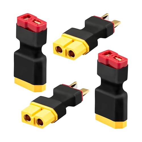 XT60 to T Plug Adapter, 4PCS (2 XT60 Female to T Male & 2 XT60 Male to T Female) High Conductivity Connector for FPV Drone, RC Car, LiPo Battery Charger, ESC