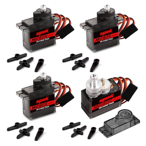 MG90S 9g Micro Servo Motor Kit, Metal Gear 2.0 kg-cm High Torque, 0.08 sec/60 deg 180° Rotation, for RC Plane Arduino Robotics (4pcs)