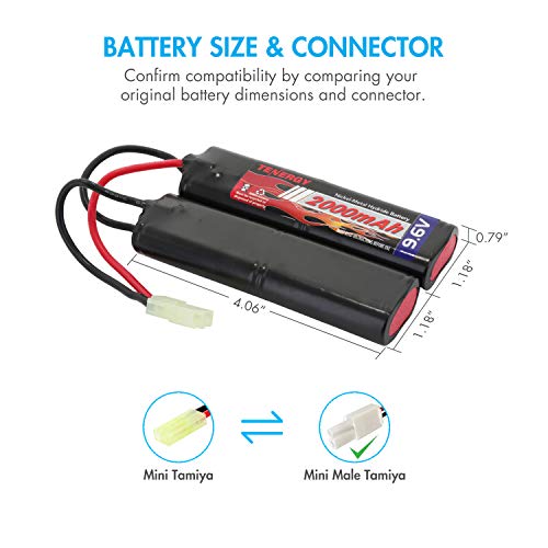 Tenergy Airsoft Battery 9.6V NiMH Nunchuck Battery with Mini Tamiya Connector High Capacity 2000mAh Battery Pack for Airsoft Guns - color: Battery
