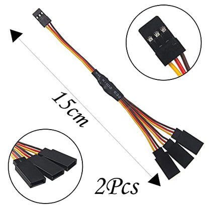 18Pcs 3-Pin JR Servo Extension Cable,1 JR Male to 2/3 Female JR Y Harness Servo Cable & 3.93" 5.9" 11.8" JR Extension Wire and 4 White LED Light for RC Cars Trucks Airplanes Servo Receiver Connection