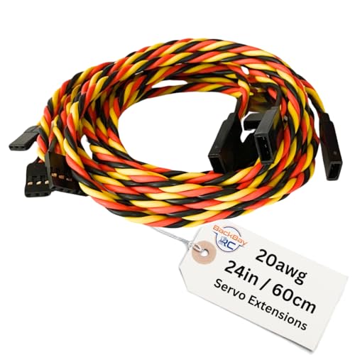 BackBayRC - 20awg Servo Extension Wire - 100 Strands for RC Vehicles, Drones, E-Bikes - 6 Lengths / 5 Wires per Pack (60CM / 24in / 2ft) - style: 60CM / 24in