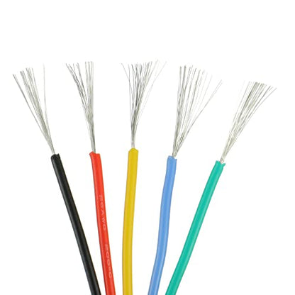 BOJACK 26 AWG Flexible Silicone Wire Electric Wire Hook up Wire Kit 300V Cables with Plus 20 φ3mm Heat Shrink Tubings and a Mini Wire Stripper(5 Colors 32.81Ft Each Color, 26AWG) - size: 26 AWG Silikondraht