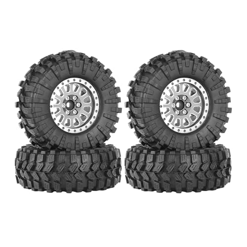 4PCS 1.3" Aluminum Alloy Beadlock Wheel Rims All-Terrain Tyre 70mm Rubber Tires Set with 5mm & 7mm Hex for 1/12 1/14 1/18 1/24 RC Rock Crawler Car Upgrade Parts (C-Gray) - color: C-gray