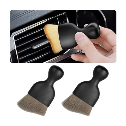 Blilo 2PCS Car Interior Detailing Brush with Dust Cover, Auto Soft Hair Cleaning Brushes, Scratch Free Curved Dirt Collectors, for Vehicle Dashboard Air Conditioner Vents Leather Computer (Grey/2PCS) | soft synthetic bristles, grooved handle, wet or dry u