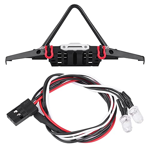 RC Crawler Steel Front Bumper with LED Lights, Heavy Duty RC Car Front Bumper, 1/10 Scale Off Road Bumper for Axial SCX10 90046, Durable Metal Bumper with Easy Installation Kit