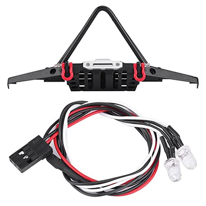 RC Crawler Steel Front Bumper with LED Lights, Heavy Duty RC Car Front Bumper, 1/10 Scale Off Road Bumper for Axial SCX10 90046, Durable Metal Bumper with Easy Installation Kit