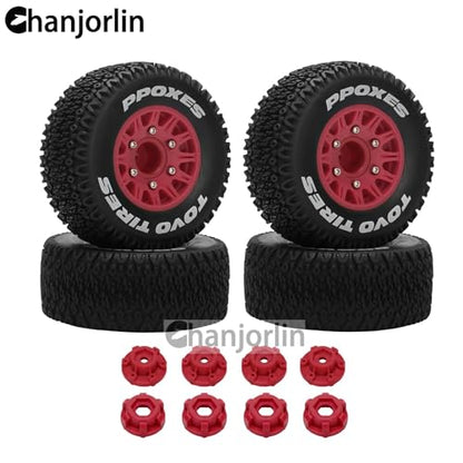 1/10 1/8 RC Short Course Truck Tires OD 112mm and Wheels 12mm 14mm 17mm Hex for 1:8 1:10 Scale Off Road Truck Car Traxxas Slash 2WD 4×4 Axial Losi Redcat Rc4wd Arrma Senton 4PCS (Red) - color: Red