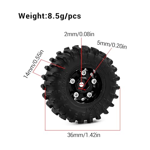 0.7" Aluminum Beadlock Wheels and Tires Set for 1/30 Axial SCX30 RC Crawler – Upgrade Parts (Black-299) - color: Black-299