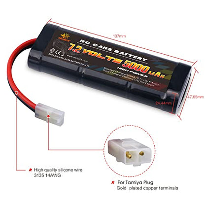 melasta 7.2V 5000mAh 6-Cell NiMH RC Battery for Cars/Trucks | High-capacity 10C discharge rate pack. Tamiya connector. Compatible with RC trucks, tanks, boats, and racing cars.