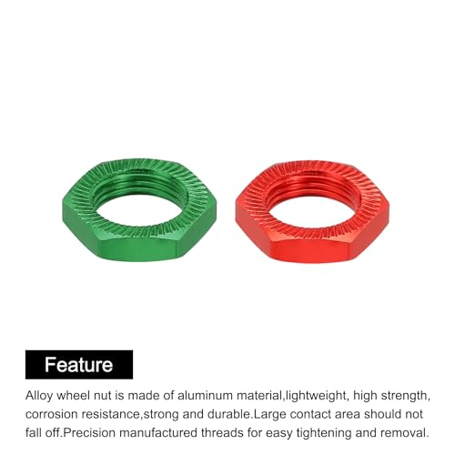 MECCANIXITY Aluminum 17mm RC Wheel Nut Thread M12x1.0mm Hex Wheel Nuts RC Wheel Nut for 1/8 RC Model Car Trucks Off Road Car Upgraded Parts Pack of 8(Red & Green) - color: Red & Green