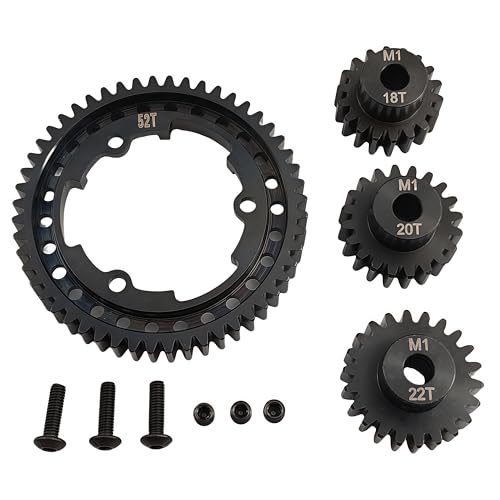 Hardened Steel Spur Gear Set with 18T 20T 22T Pinions for X-Maxx Maxx (52T) | 1/5 Scale,1/7 XO-1,1/10,E-Revo 2.0 VXL,Heavy Duty,Upgrade Parts,6447,High Strength,Wear Resistant - size: 52T