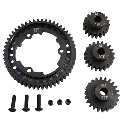 Hardened Steel Spur Gear Set with 18T 20T 22T Pinions for X-Maxx Maxx (52T) | 1/5 Scale,1/7 XO-1,1/10,E-Revo 2.0 VXL,Heavy Duty,Upgrade Parts,6447,High Strength,Wear Resistant - size: 52T