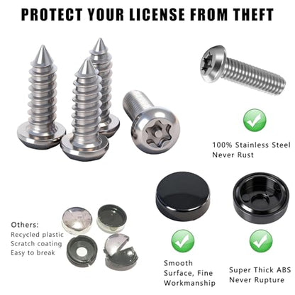 3rd-Gen Upgraded Anti Theft License Plate Screws Kit, Rustproof Stainless Steel License Plate Bolts, M6 (1/4") Fasteners with Caps, Front & Rear Mounting Hardware for Car, Truck, Motorcycle