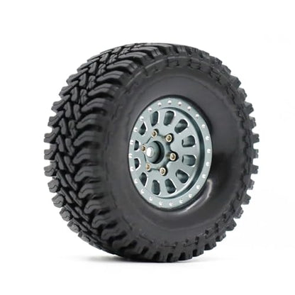 1.3” Brass Beadlock Wheels & All-Terrain Tires Set for 1/18 1/24 RC Crawler TRX4M, Axial SCX24 / AX24, Redcat Ascent-18, FMS FCX24, -5.40mm Offset, 7mm Hex, 4 pcs, Gunmetal Gray