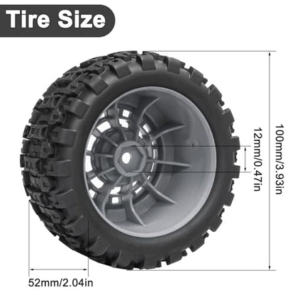 LRFHL 12mm Hex RC Wheel Tires 4PCS | for 1/16 Traxxas Mini Maxx 107154-1 Mini XRT VXL 108076-1 E-Revo Mini XRT MJX 16207 16210 HSP 94186 LOSI 1/18 Mini LMT - color: Black Tires+ Grey Wheel-4