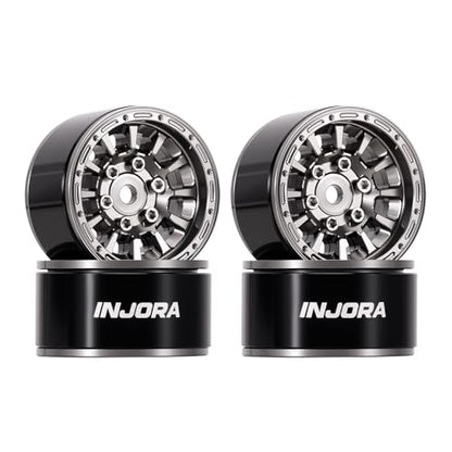 INJORA 1.0" Aluminum Beadlock Wheels 0mm Offset for 1/18 1/24 RC Crawler Upgrade, W1056(Titanium) - color: Titanium
