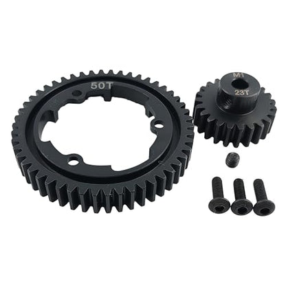 Hardened Steel 1.0 Mod Spur Gear with 23T Pinion for X-Maxx Maxx E-Revo (50T) | 1/5 Scale,1/7 XO-1,1/10 Maxx,E-Revo 2.0 VXL,Heavy Duty,Upgrade Parts,6449 Compatible,High Strength - style: 50T