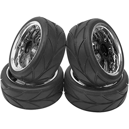4Pcs HIRCQOO OD 2.55" 1/10 On Road Rubber Tires & 12mm Hex Hub Plastic Wheel Rims Compatible with Traxxas HSP Tamiya HPI Kyosho Redcat 1/10 On-Road Touring Car