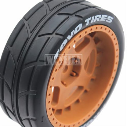4PCS RC 1/10 On-Road Tires 65mm RC Rubber Tires w/Plastic Wheel Rim 12mm Hex Fit for 1/10 RC On-Road Rally Car HPI Tamiya TT01 TT02 Kyosho Wltoys 144001 - color: Brown 3