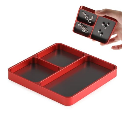 Metal RC Screws Tray with Magnetic Pad, Magnet Screws Holder Alloy Plate RC Fixing Tools Tray for RC Car Boat, Pins and Other Small Metal Parts (RED) - color: Red