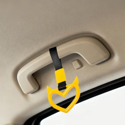 2PCS Car Devil Heart Handle Ring, Cute Heart-Shaped Vehicle Rear Bumper Waring Loops, Automotive Grab Handle Strap Drift Charm Decoration, Universal Fit (Yellow/Black) - color: Yellow/Black