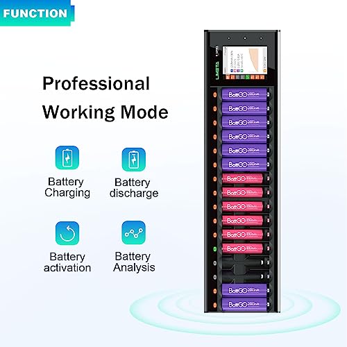 Fast Battery Charger for AA AAA NiMh/NiCd/NiZn Rechargeable Batteries, Smart Mini Z Charging Station with LCD Display, Discharge/Activation/Analyzer, Adjustable Current (16-Bay) - size: 16-bay