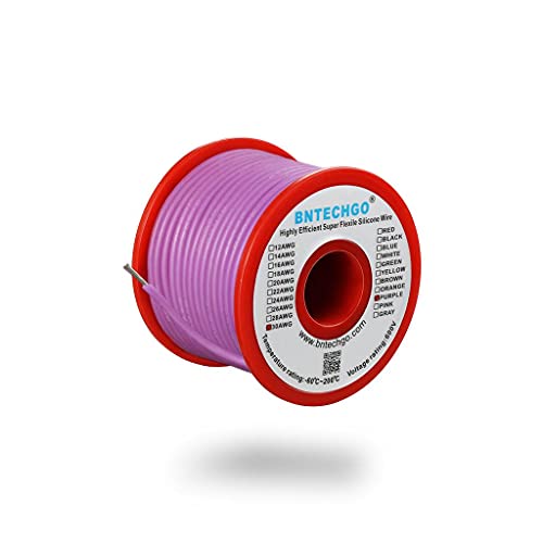 BNTECHGO 30 Gauge Silicone Wire Spool 50 ft Purple Flexible 30 AWG Stranded Tinned Copper Wire | Flexible 30 AWG Stranded Wire Silicone Rubber Insulation For RC Models, Drone, Robot, LED Lighting Systems, 3D Printer, DIY - size: 30 gauge silicone wire 50f