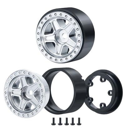 4PCS 1.0inch Wheel Rims RC Plastic 5-Spokes Beadlock Wheel Rim Hub for Axial SCX24 Deadbolt All 1/24 Scale RC Crawler Upgrade Parts Accessories (Silver) - color: Silver