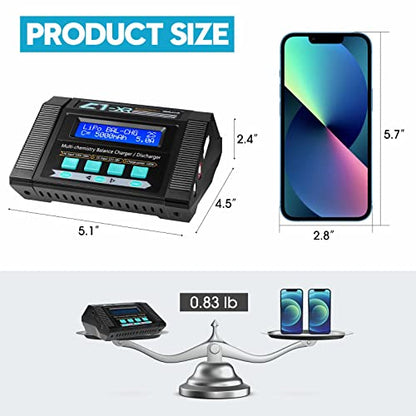 100W 10A AC/DC 1-6S Lipo Battery Charger Discharger Smart Balance Lipo Charger for LiPo LiHV Life NiMH NiCd Pb for Hobby RC Car Boat Drone FPV Racing Airplane Helicopter Airsoft