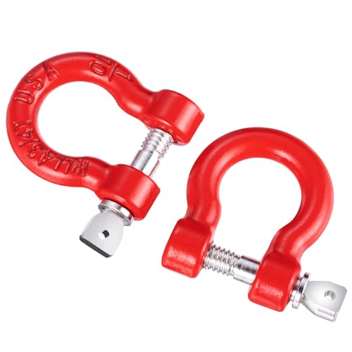 RCHUBAM Aluminum RC Climbing Trailer Tow Hook 2Pcs U-Shaped RC Rescue Tow Hook D Shackles Compatible with 1/10 Crawler Car Axial SCX10 TRX-4 Decoration Parts/Accessories, Red