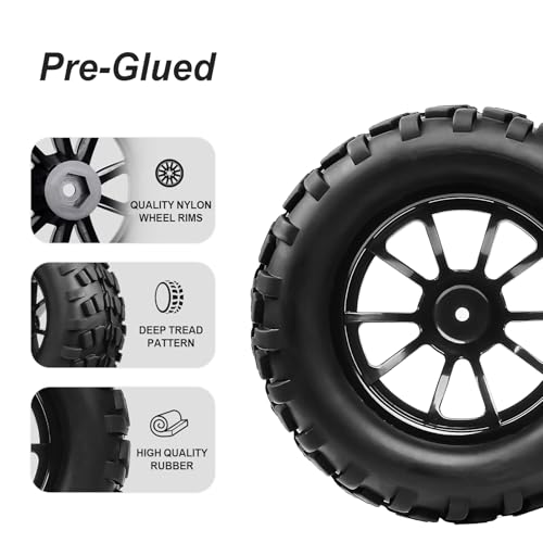 Hobbypark 2.8 12mm Hex RC Truck Wheels and Tires for 1/10 Scale Traxxas Stampede VXL Hoss 4x4 Redcat Volcano Epx Pro S30 Monster Truck fit 2S 3S Brushless Models