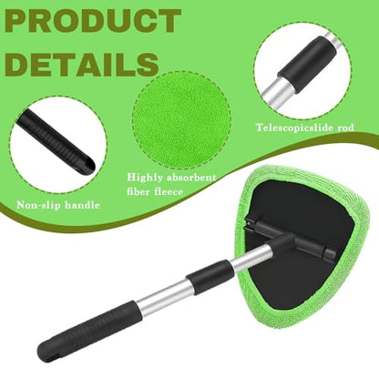 Car Window Cleaner, Car Cleanser Brush, Car Accessories Car Cleaning Supplies Tools, Car Cleaning Kit with Extendable Handle, Microfiber Cloth, Spray Bottle, Fits All Cars (Green) - color: Green
