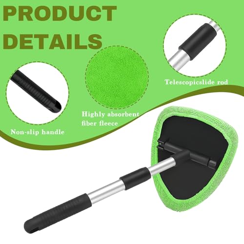 Car Window Cleaner, Car Cleanser Brush, Car Accessories Car Cleaning Supplies Tools, Car Cleaning Kit with Extendable Handle, Microfiber Cloth, Spray Bottle, Fits All Cars (Green) - color: Green