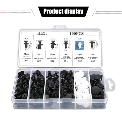 100 PCS Car Bumper Retainer Clips, Rivet Clip with Removal Tool, Fasteners Replacements, Push-in Vehicle Parts, Automotive Repair Kit, Universal for Most Cars, Trucks, SUVs (Multicolored)