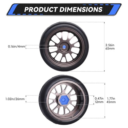 PreGlued Aluminum 12mm Hex Wheel Rims Metal and 2.56" Rubber Tires for 1/10 On-Road Touring Car RC Drift Car, Set of 4 (Edition B)