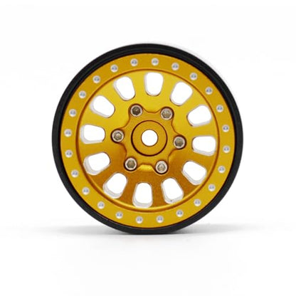 1.3” Brass Beadlock Wheels, -5.40mm Offset CNC 7 mm Hex Rims for 1/18 1/24 RC Crawler TRX4M, Axial SCX24 AX24, Redcat Ascent-18, FMS FCX24, 4 pcs, Gold - color: Gold