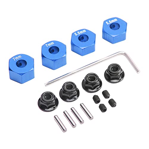 plplaaoo Hex Wheel Hubs,4Pcs 14mm RC Model Hex Wheel Hubs, 14mm RC Wheel Hex, 5.5mm 7mm Thickness Accessory Set Kit for Traxxas 1/10 Slash 4x4 Rustler Stampede Slash 2WD (Blue) - color: Blue
