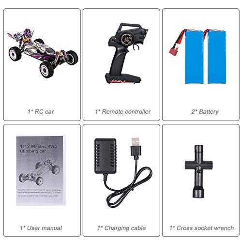 GoolRC WLtoys 124019 RC Cars, 1/12 Scale 2.4GHz Remote Control Car for Adults, 60km/h High Speed Racing Vehicle, 4WD Off-Road RC Buggy Car with Aluminum Alloy Chassis and 2 Batteries - size: 2 Batteries