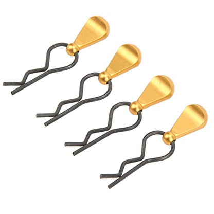 RC Body Clips R Pins Stainless Steel Durable High Strength Metal RC Car Body Clips with Aluminium Alloy Pull Tabs for 1/8 1/10 RC Model Cars Black 34x12mm 4pcs (Gold) - color: Gold
