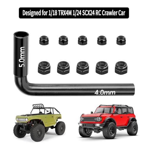 HobbyPark 2 in 1 H4 H5 L Hex Nut Driver with M2 M2.5 Locknuts for TRX4M High Trail Axial SCX24 FCX24 FCX18 Crawler Beadlocks Wheels Rims Nuts