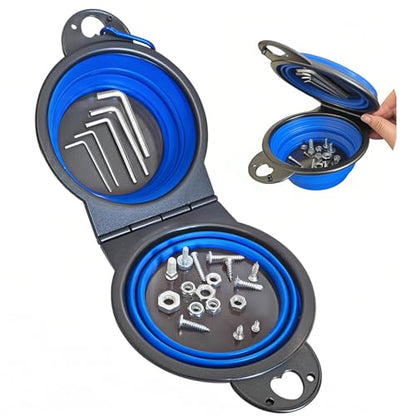 Magnetic Trays, Magnetic Bowl for Screws, Magnetic Tool Tray (blue2.0) | Collapsible Magnetic Tool Tray, Integrated 5.1" Round Dual Silicone Bowls, Upgraded Version, Bonus Hook for On-the-Go Carry - style: blue2.0