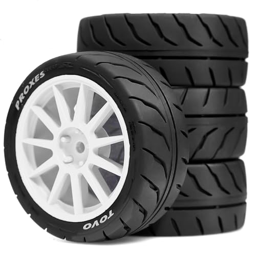 1/10 RC On Road Racing Tires and Wheels 12mm Hex OD 2.72'' RC Rally Street Tyres for 1:10 Scale Touring Drift Car Tamiya TT01 TT02 XV01 TA06 A959 PTG2 HPI KYOSHO HSP Traxxas 4PCS (White) - color: White