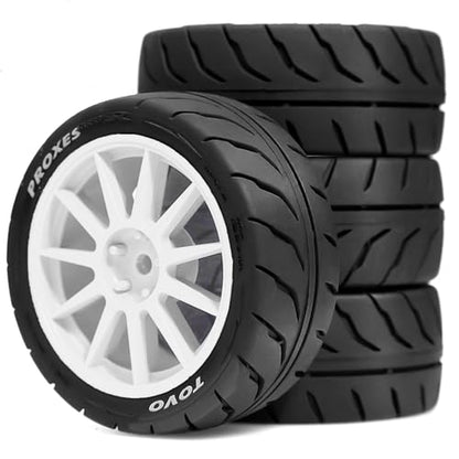 1/10 RC On Road Racing Tires and Wheels 12mm Hex OD 2.72'' RC Rally Street Tyres for 1:10 Scale Touring Drift Car Tamiya TT01 TT02 XV01 TA06 A959 PTG2 HPI KYOSHO HSP Traxxas 4PCS (White) - color: White