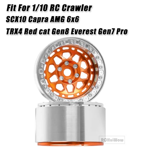 2.2" Beadlock RC Wheels for 1/10 RC Crawler SCX10 Capra,AMG 6x6,TRX4,Red cat Gen8 Everest Gen7 Pro,Alloy Aluminium rc Wheels 2.2 Beadlock Wheels 2.2 Beadlock Rims,4pcs,Orange - color: Orange(4pcs)
