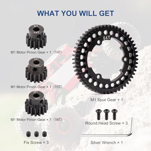 Aimrock Harden Steel Mod 1 54T Spur Gear and 5mm 14T 15T 16T Pinion Gear Combo Upgrade Option Parts for Traxxas XRT X-Maxx E-Revo Funco Maxx XO-1 RC Car (54T 14T 15T 16T) - size: 54T 14T 15T 16T