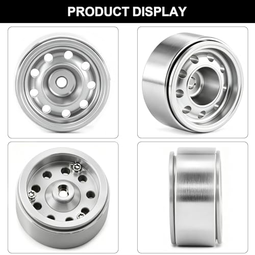 0.7" Beadlock Wheels and Tires for 1/30 Scale Axial SCX30 RC Crawler (Silver) | 40×16mm, Aluminum Wheels, Rock Terrain Tires, Includes assembly tools - color: Silver