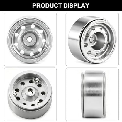 0.7" Beadlock Wheels and Tires for 1/30 Scale Axial SCX30 RC Crawler (Silver) | 40×16mm, Aluminum Wheels, Rock Terrain Tires, Includes assembly tools - color: Silver