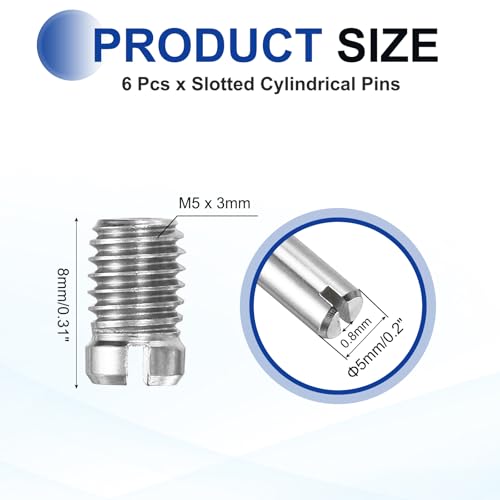 MECCANIXITY 6 Pcs M5 x 8mm Slotted Cylindrical Pins, 304 Stainless Steel Dowel External Thread Locating Parallel Pins Shelf Support Peg Pin for Furniture Installation, DIY Project - size: M5 x 8mm